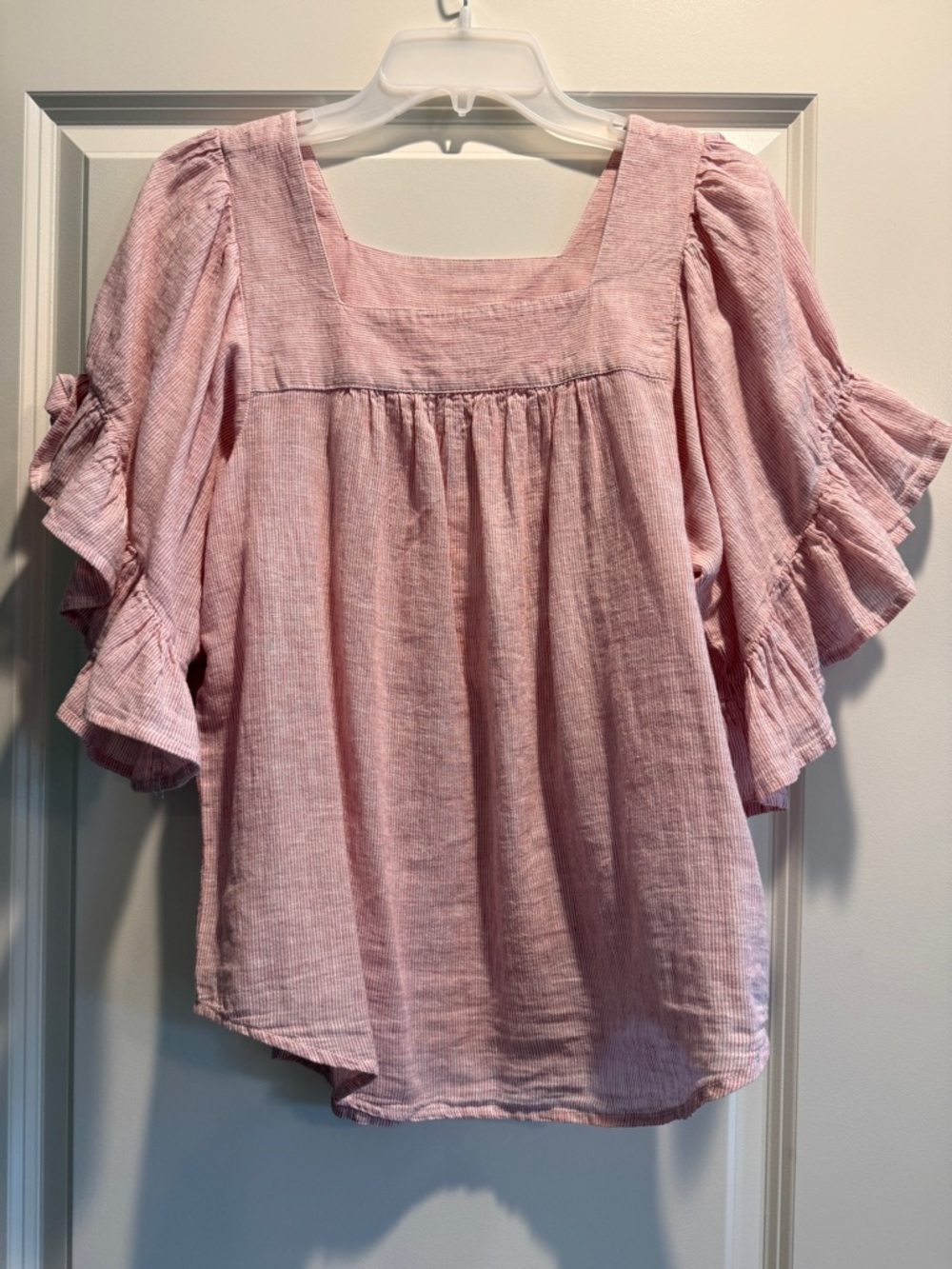 BeachLunchLounge Naomi Square Neck Flutter Sleeve Linen Shirt Size:S